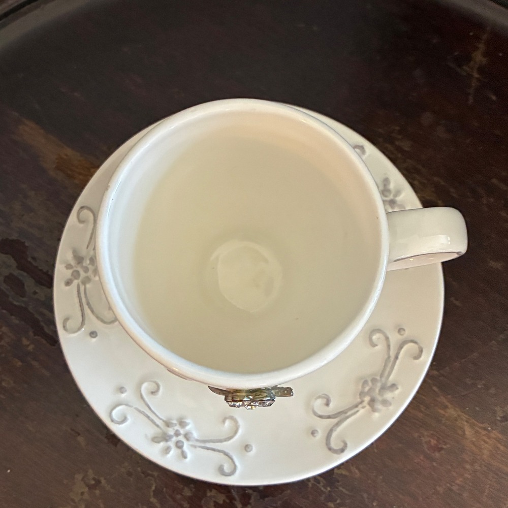 Romantic Cottage Rhinestone Floral Teacup & Saucer Princess Tea Party Decor - Picture 2 of 8